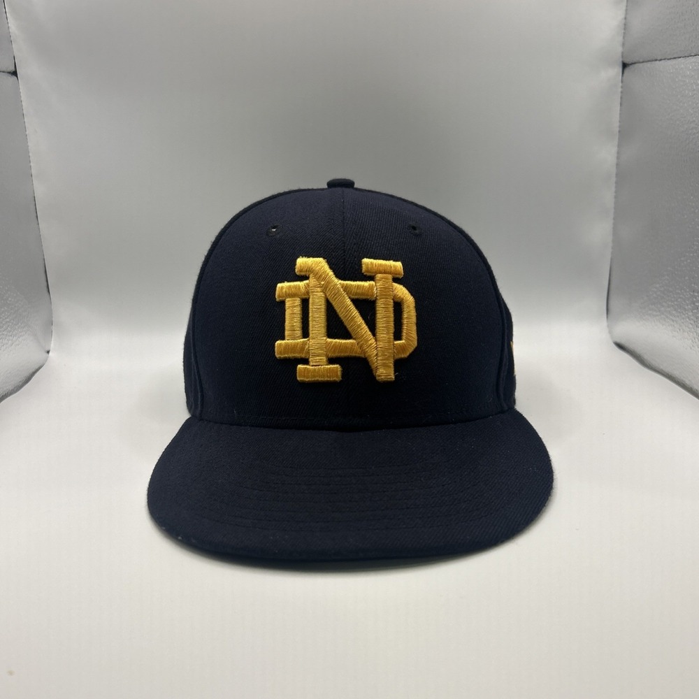 Notre Dame Hat Navy Fitted 7 1/2 Baseball Cap New Era Vintage USA Wool 5950 EUC
